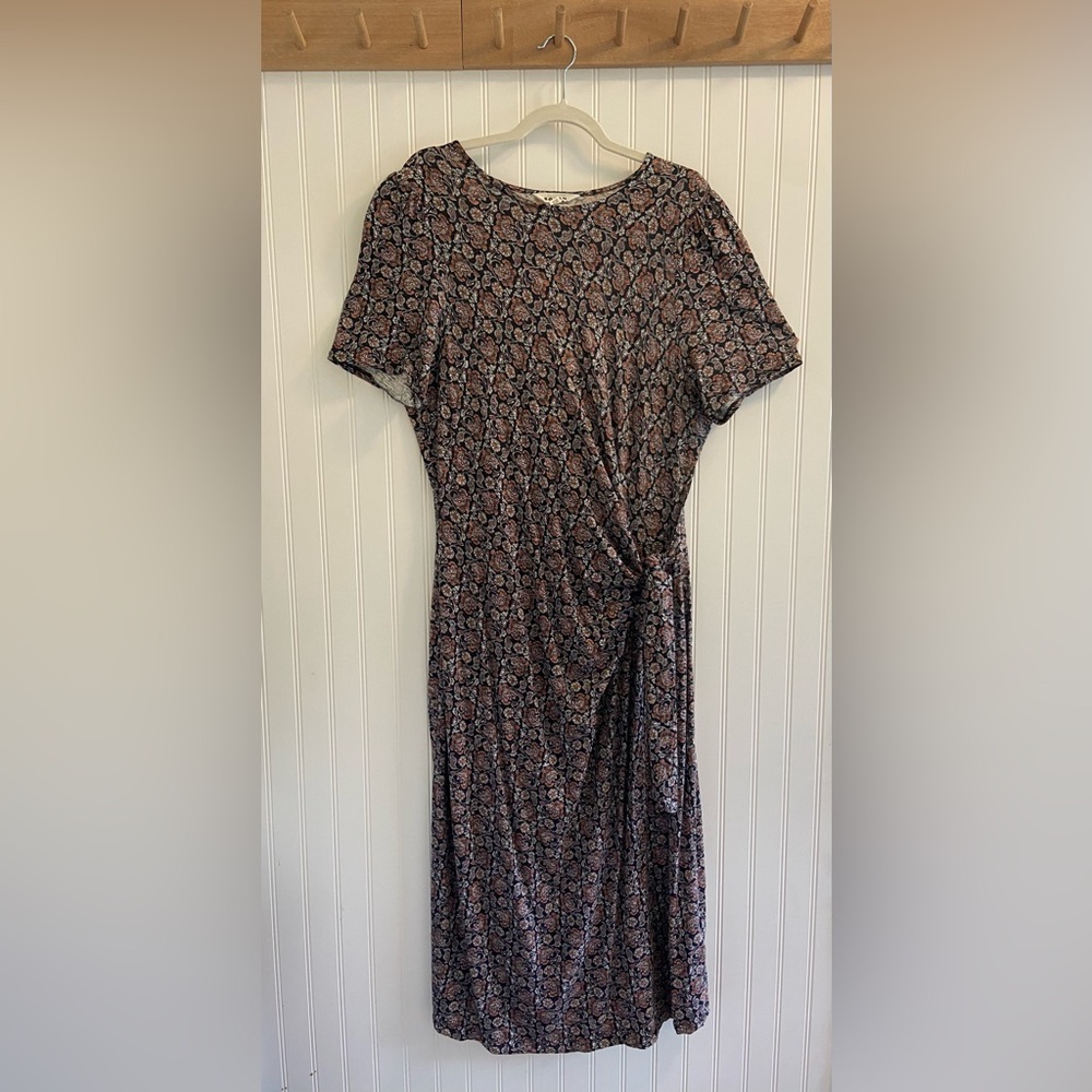 Boden Tie Front Midi Dress Short Sleeve Black Floral Paisley All Over Print 20R